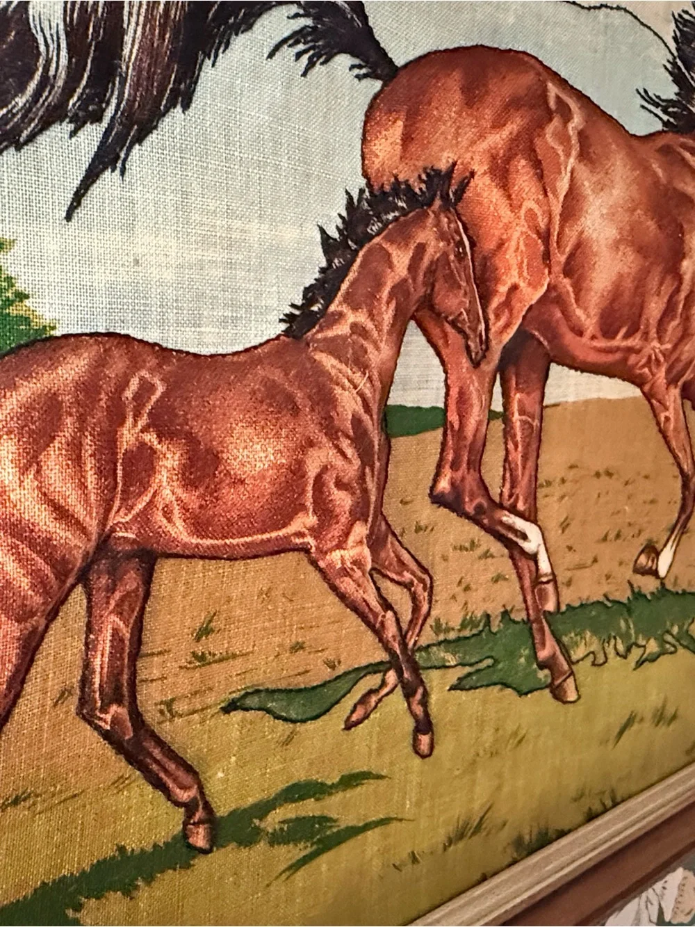 Vintage Framed Mare and Foal Embroidered Art - Brown